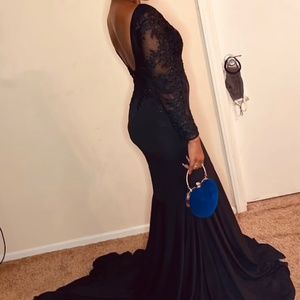 Black Mesh low back Prom Dress